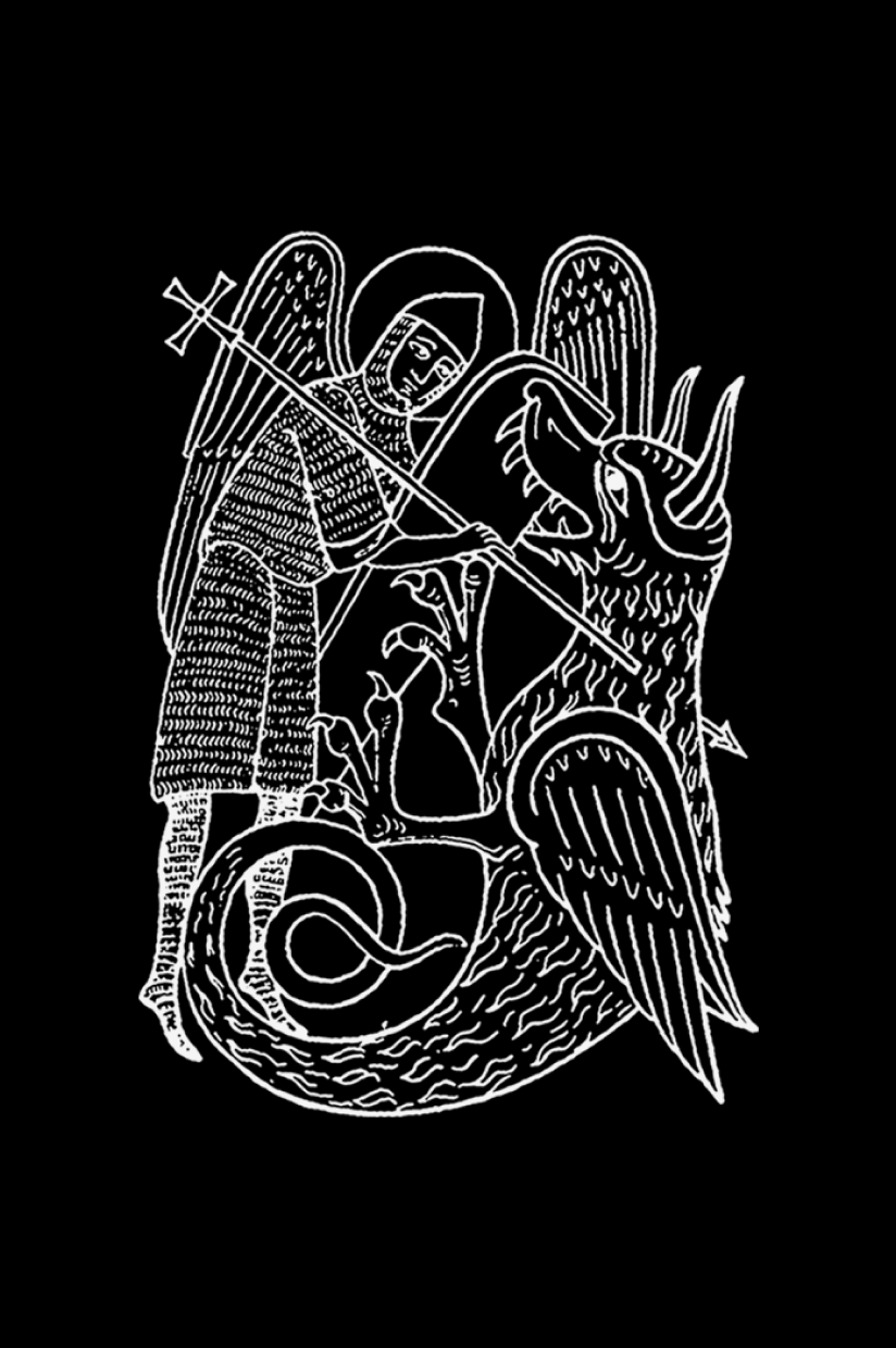 White illustration on black